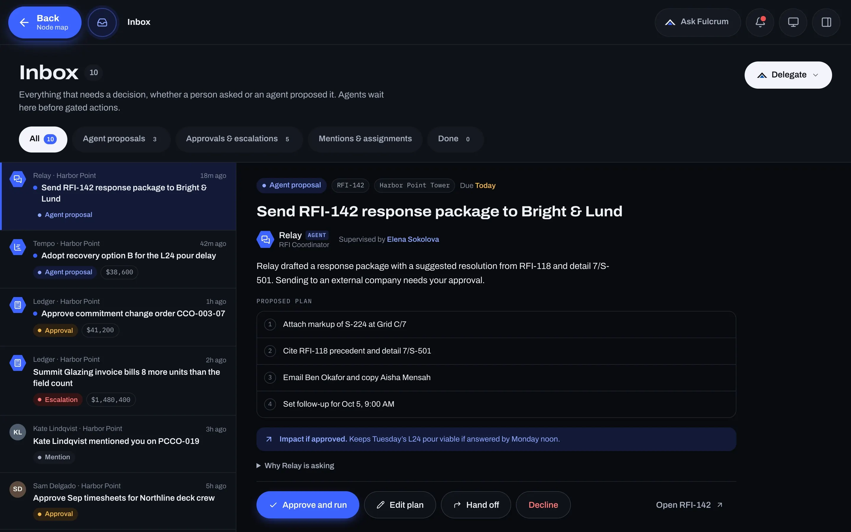 The Inbox in the dark theme.